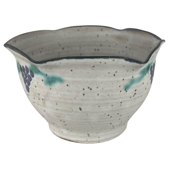 Handmade Studio Art Pottery Apple Baker Bowl Grape Motif & Speckled Glaze - Picture 4 of 7